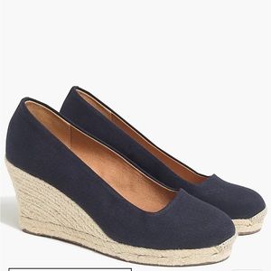 JCrew factory Canvas espadrille wedges navy 7.5